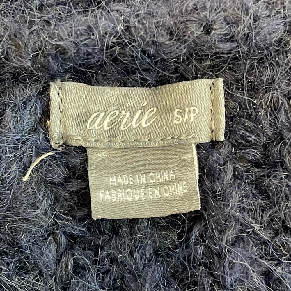 Aerie Navy Blue Wool Fuzzy Ribbed Sweater Tie Cardigan Long Sleeve NWOT - Picture 4 of 13